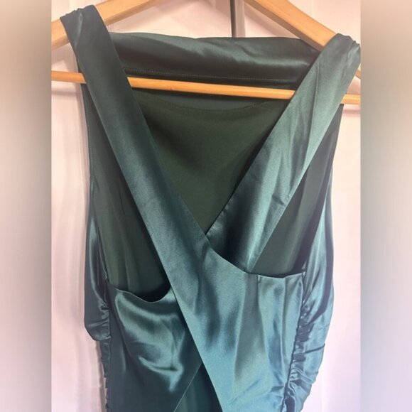 NEW Reformation Anaiis Long Silk Dress Forest Dark Green | size 0 - Picture 10 of 15